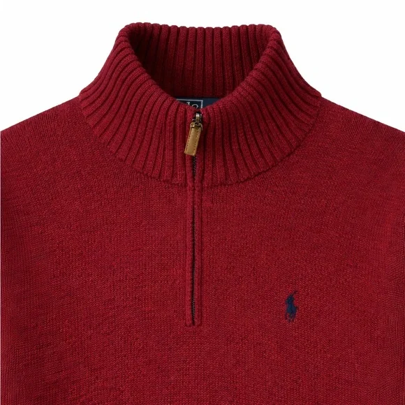 Polo Ralph Lauren Quarter Zip Sweater Mens M Red Cotton Mock Neck Pullover - Picture 4 of 5